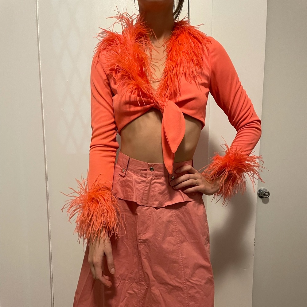 Handmade Feather Trim Crop Top